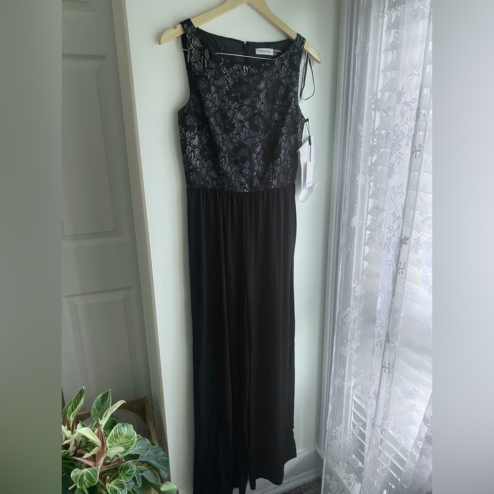 NWT Calvin Klein Lace Jumpsuit Long Pants Black Women’s Size 6 Elegant Formal